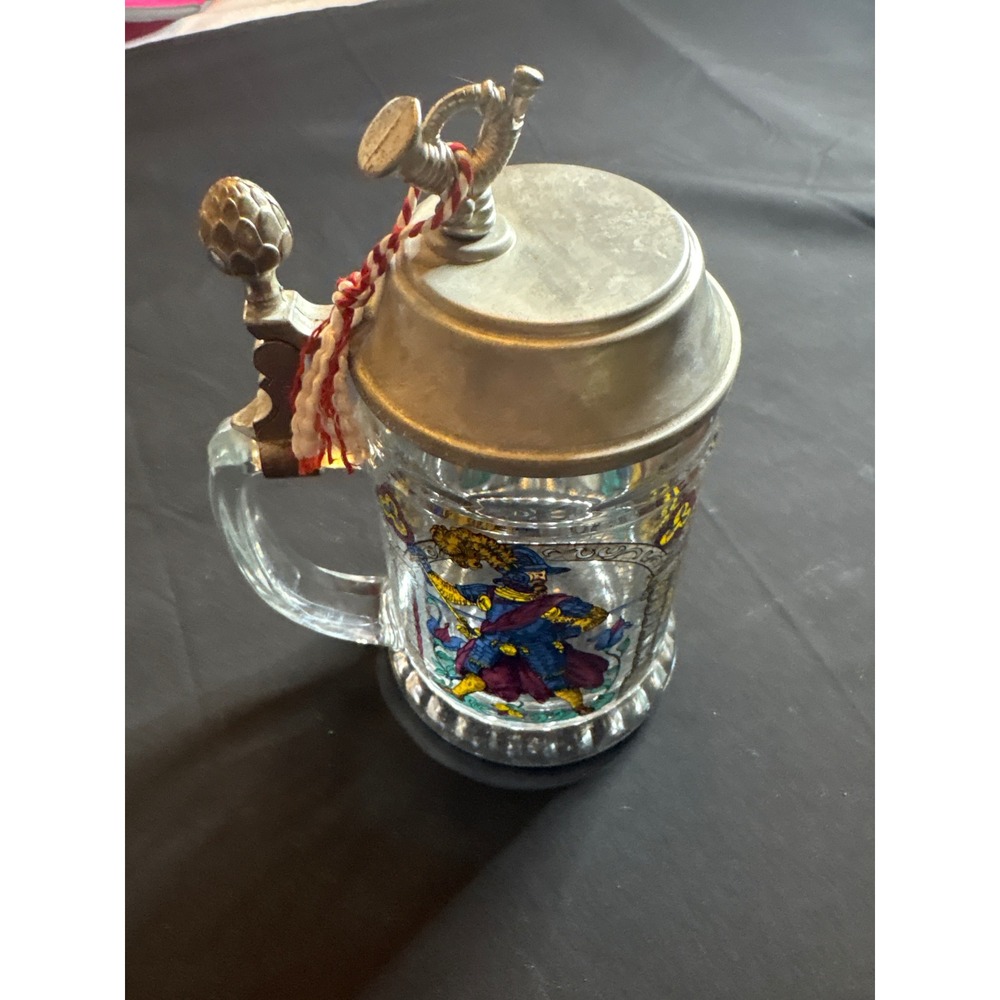 Vintage German Beer Stein with Pewter Lid Figural Glass Mug Novelty Barware